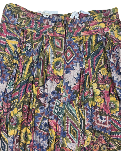 Vintage Floral Pleated Lined Skirt - Small