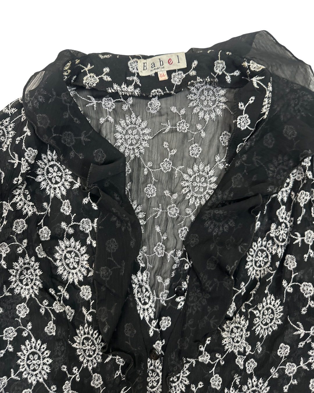 Y2K Babel Sheer Floral Embroidered Ruffle Blouse