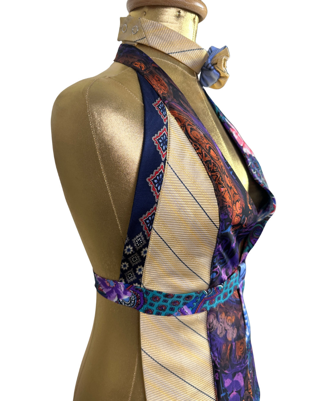 Handmade Upcycled Necktie Halter Vest Top with Choker XS-M