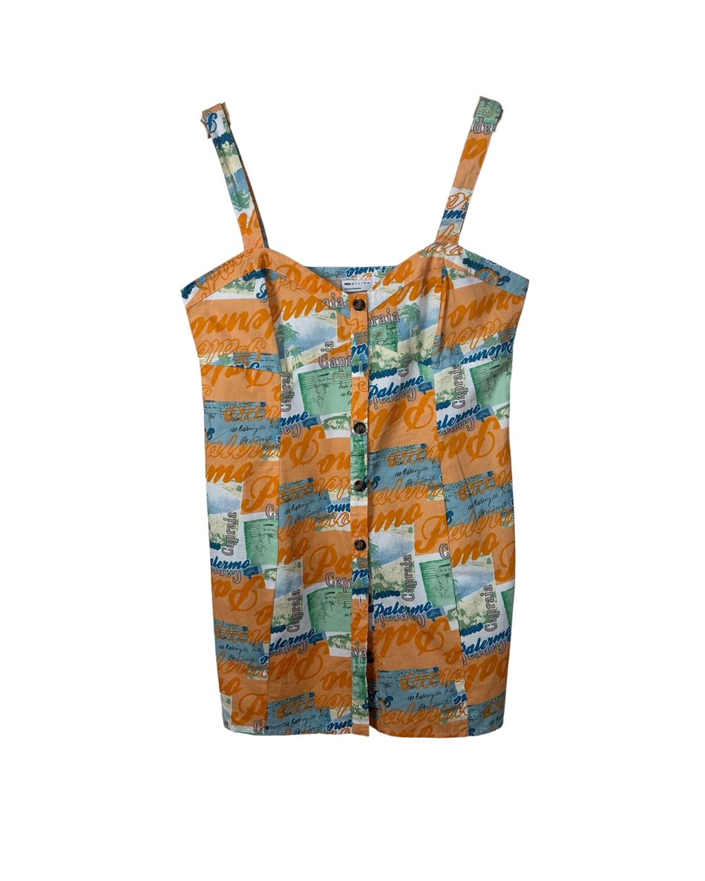 Asos Design Twill  Postcard Print Mini Dress - UK 12/ US 8