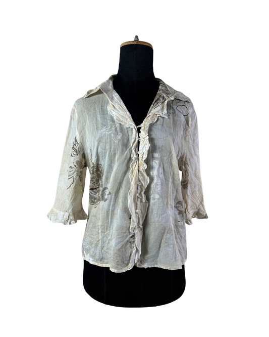 Senso Crinkled Ruffle Front Floral Blouse