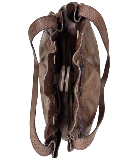 Vintage Leather Home Genuine Leather Tote with Gathered Detail