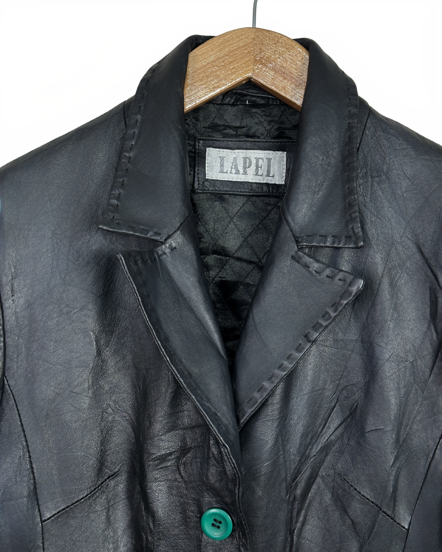 Vintage Lapel Genuine Leather Coat - Women's Medium