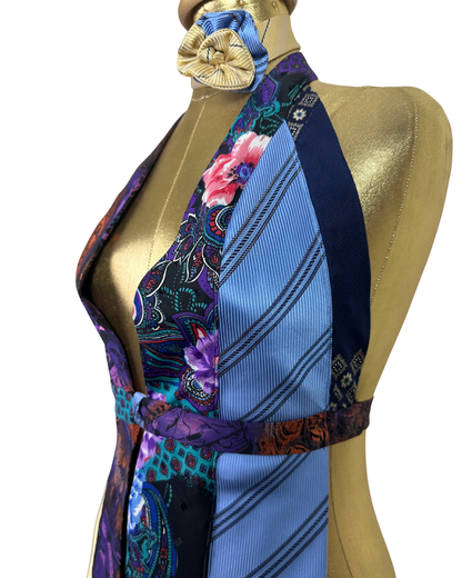 Handmade Upcycled Necktie Halter Vest Top with Choker XS-M