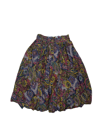 Vintage Floral Pleated Lined Skirt - Small