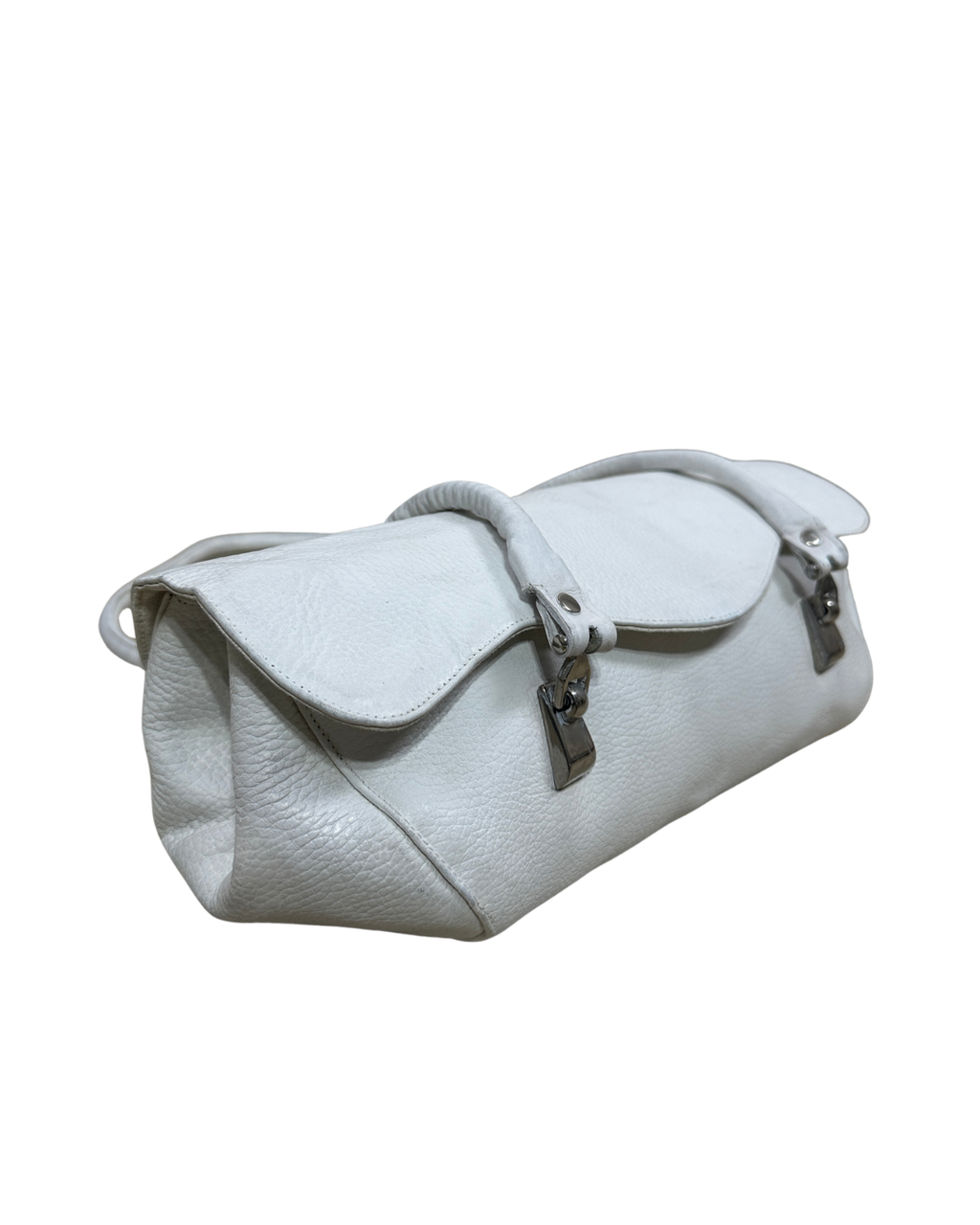 Vintage Y2K Minimalist White Genuine Leather Shoulder Bag