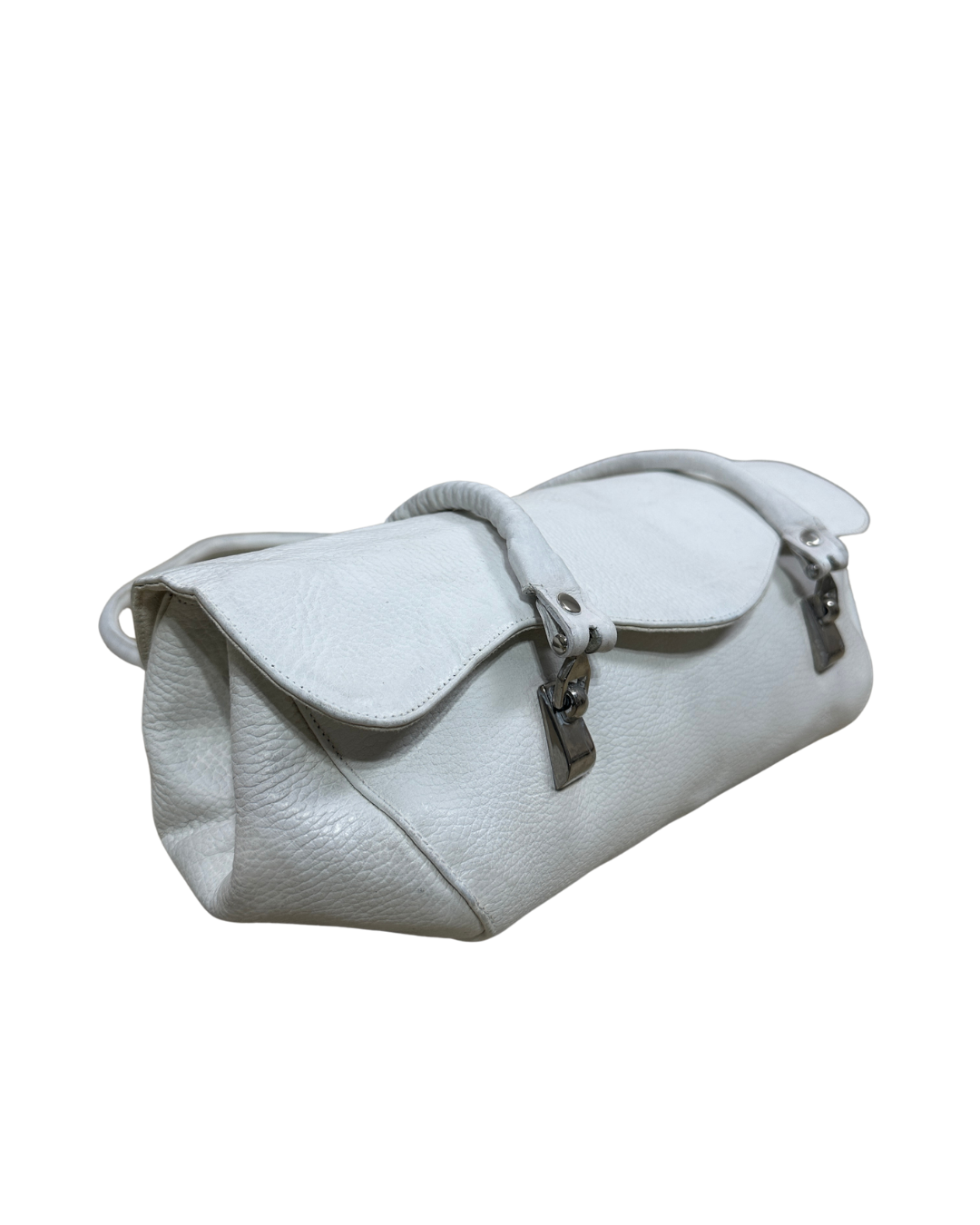 Vintage Y2K Minimalist White Genuine Leather Shoulder Bag