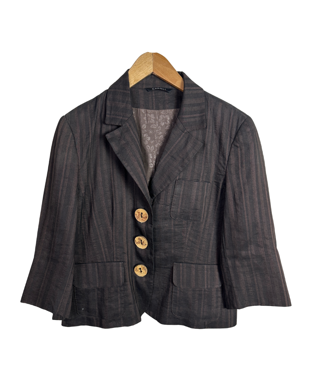 Vintage Caroll Linen Blend Brown Striped Women's Blazer