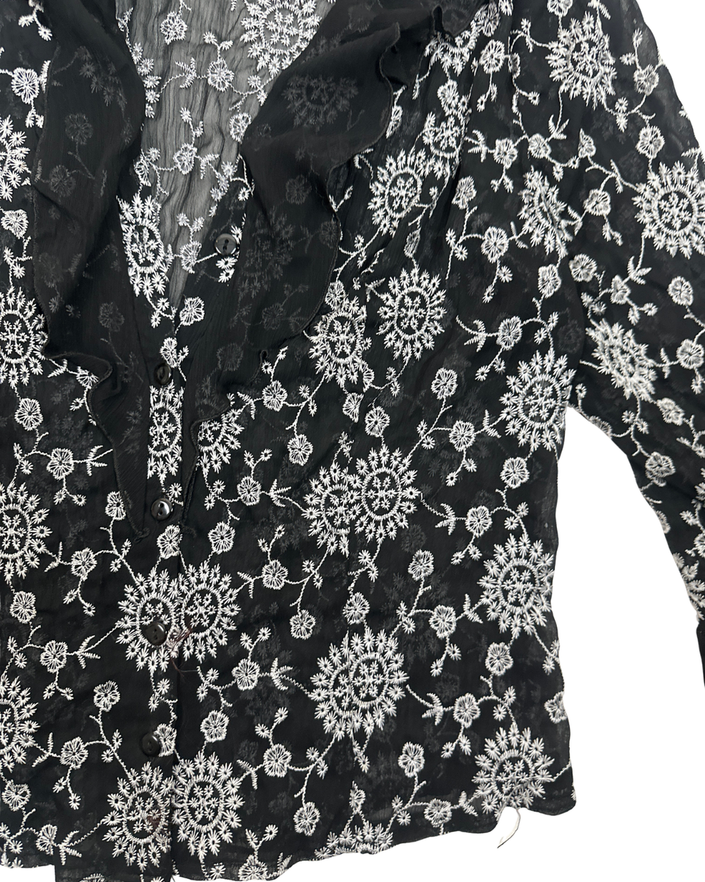 Y2K Babel Sheer Floral Embroidered Ruffle Blouse