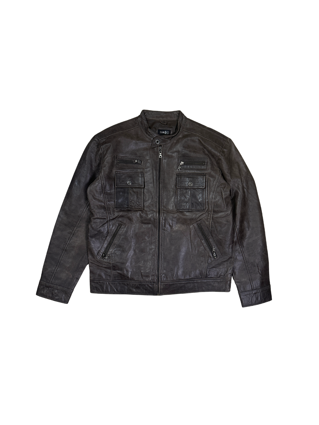 Vintage Club D Dark Brown Leather Moto Jacket 2XL