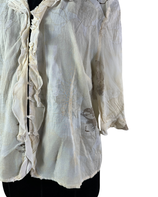 Senso Crinkled Ruffle Front Floral Blouse