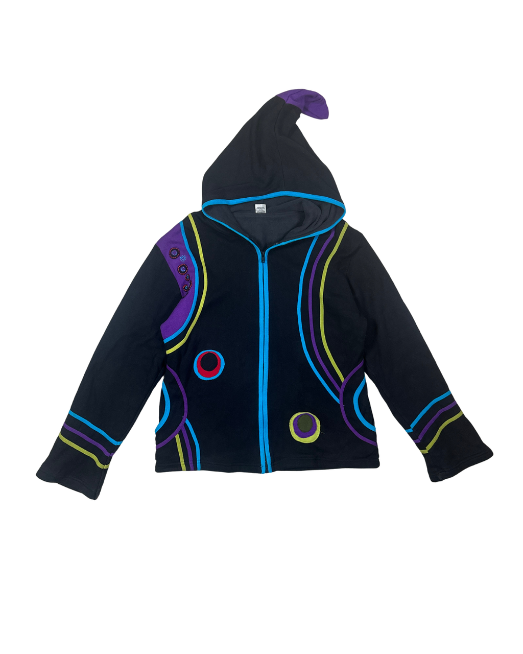 Pixie Hood Embroidered Zip-Up Women's Jacket - 2XL