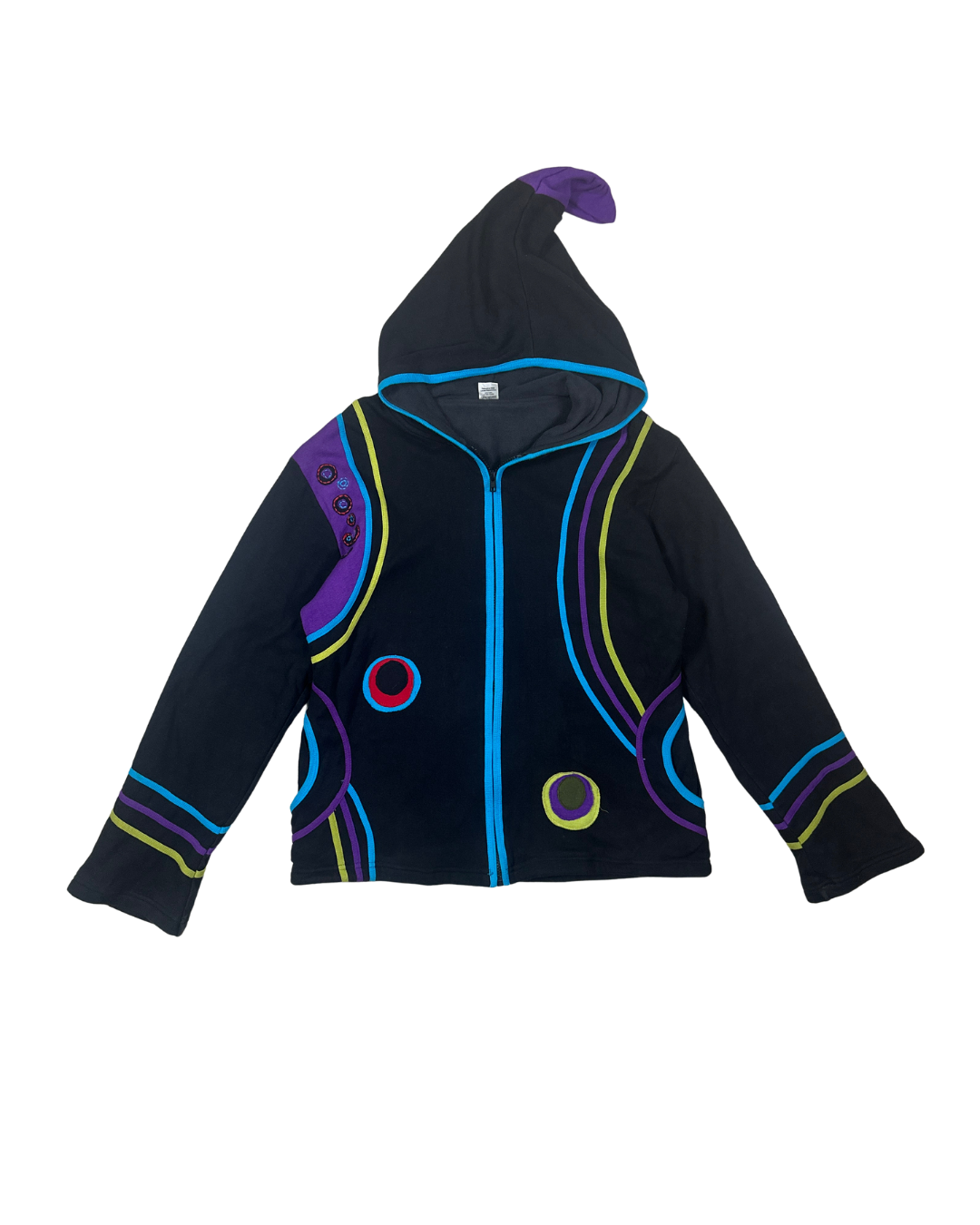 Pixie Hood Embroidered Zip-Up Women's Jacket - 2XL