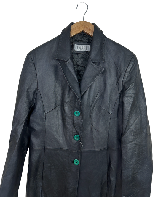 Vintage Lapel Genuine Leather Coat - Women's Medium