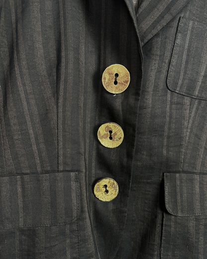 Vintage Caroll Linen Blend Brown Striped Women's Blazer