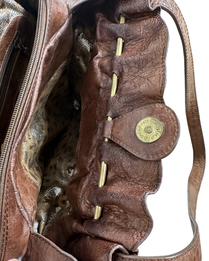 Vintage Leather Home Genuine Leather Tote with Gathered Detail