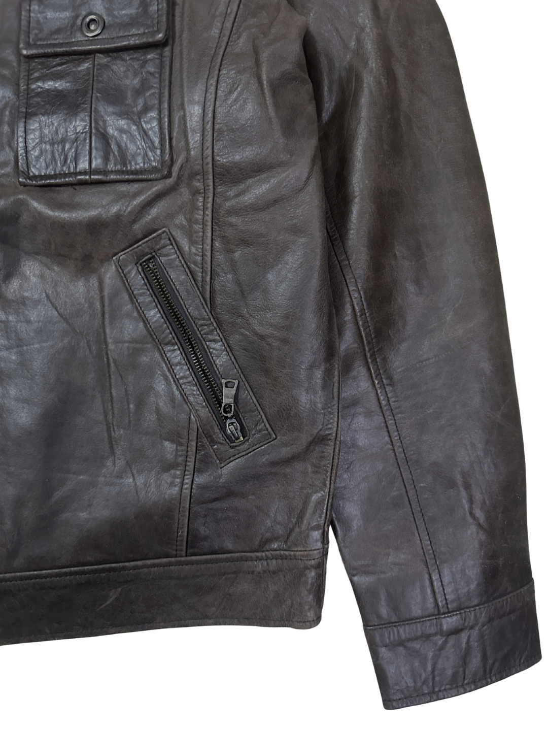 Vintage Club D Dark Brown Leather Moto Jacket 2XL