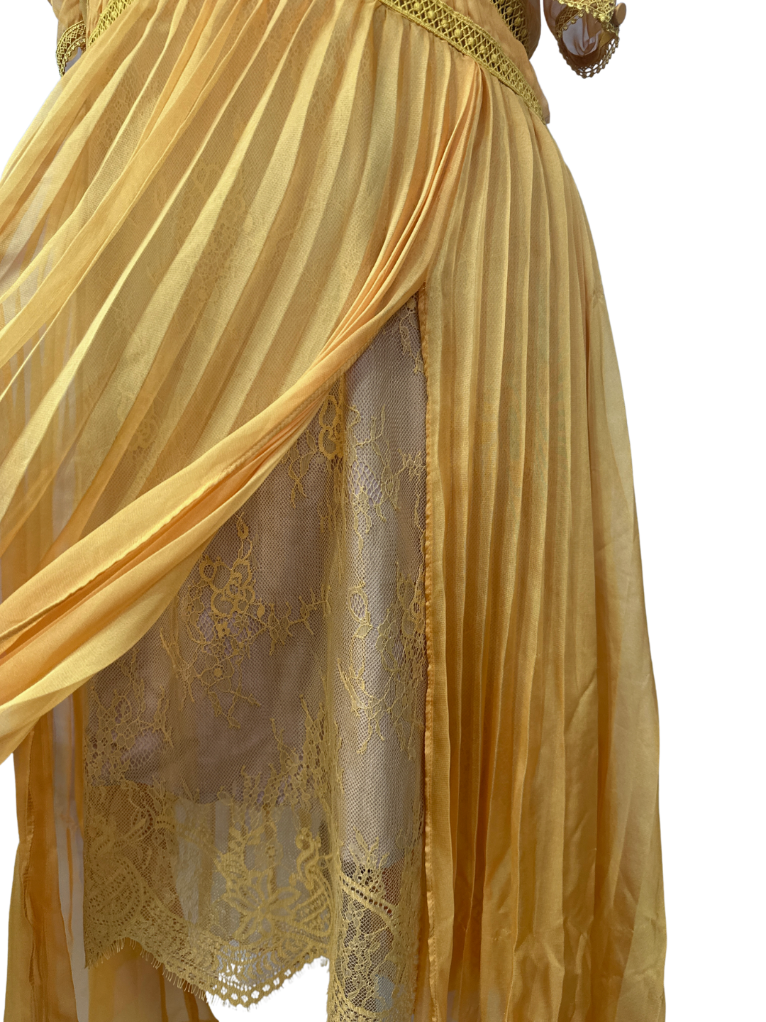 Self-Portrait Mustard Cold-Shoulder Chiffon Pleated Dress