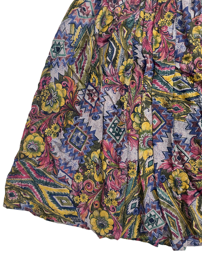 Vintage Floral Pleated Lined Skirt - Small