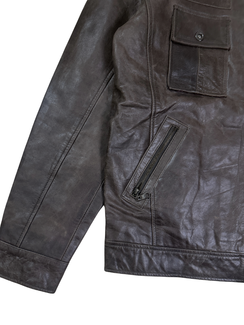 Vintage Club D Dark Brown Leather Moto Jacket 2XL