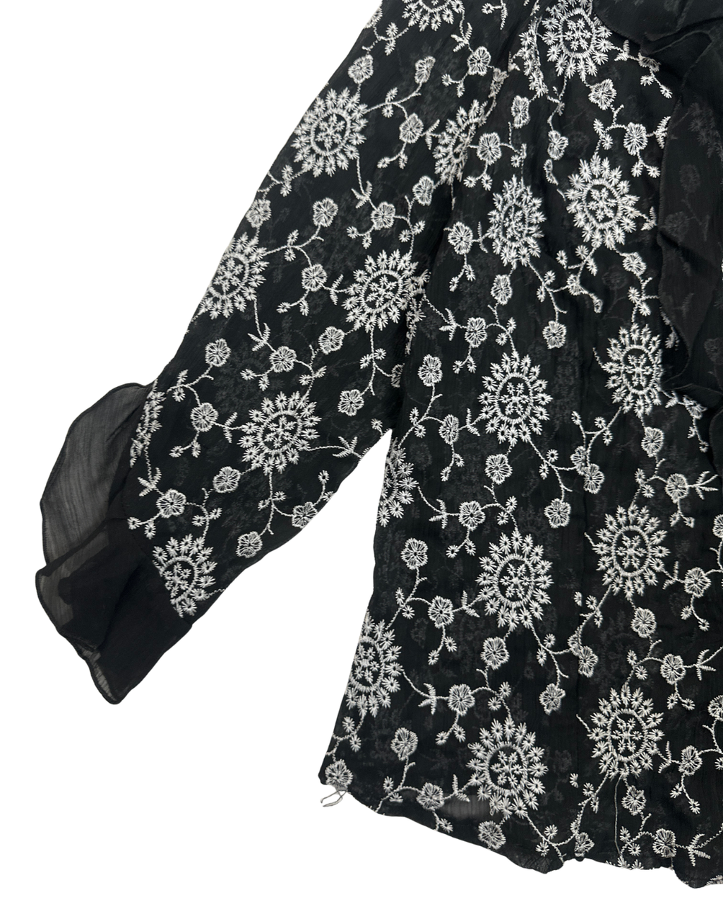 Y2K Babel Sheer Floral Embroidered Ruffle Blouse