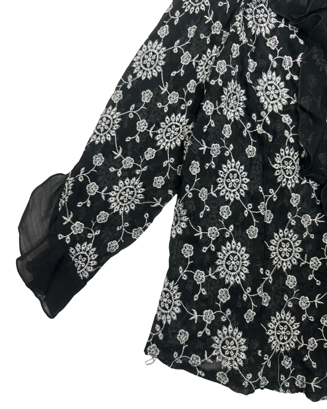 Y2K Babel Sheer Floral Embroidered Ruffle Blouse