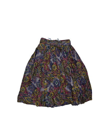 Vintage Floral Pleated Lined Skirt - Small
