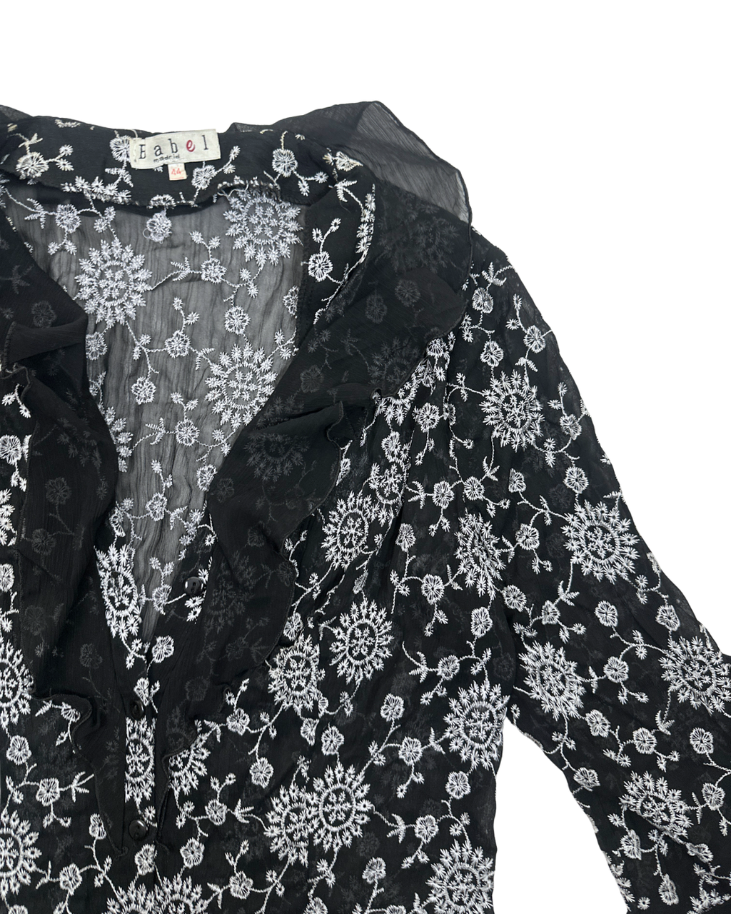 Y2K Babel Sheer Floral Embroidered Ruffle Blouse