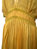 Self-Portrait Mustard Cold-Shoulder Chiffon Pleated Dress