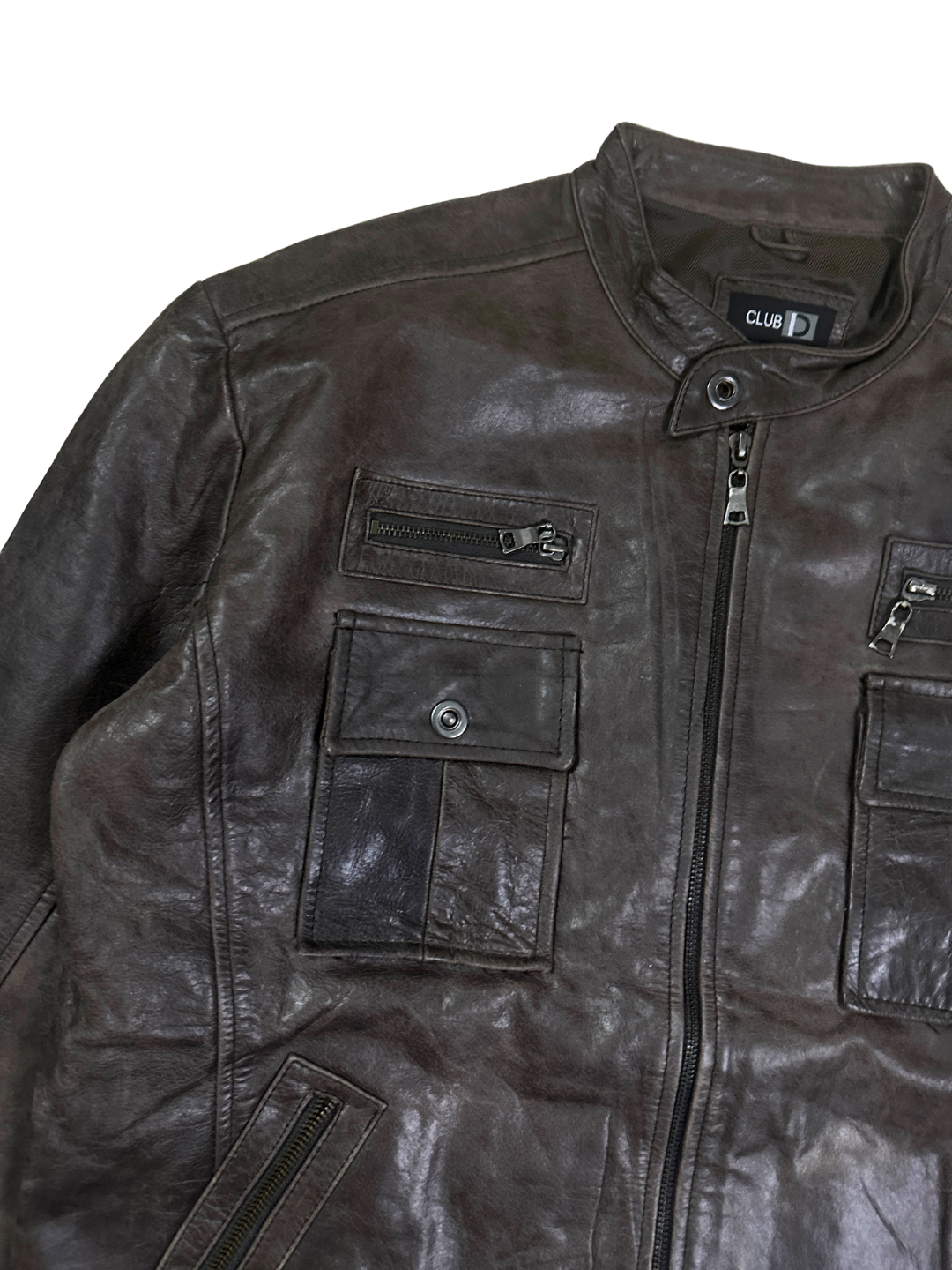 Vintage Club D Dark Brown Leather Moto Jacket 2XL