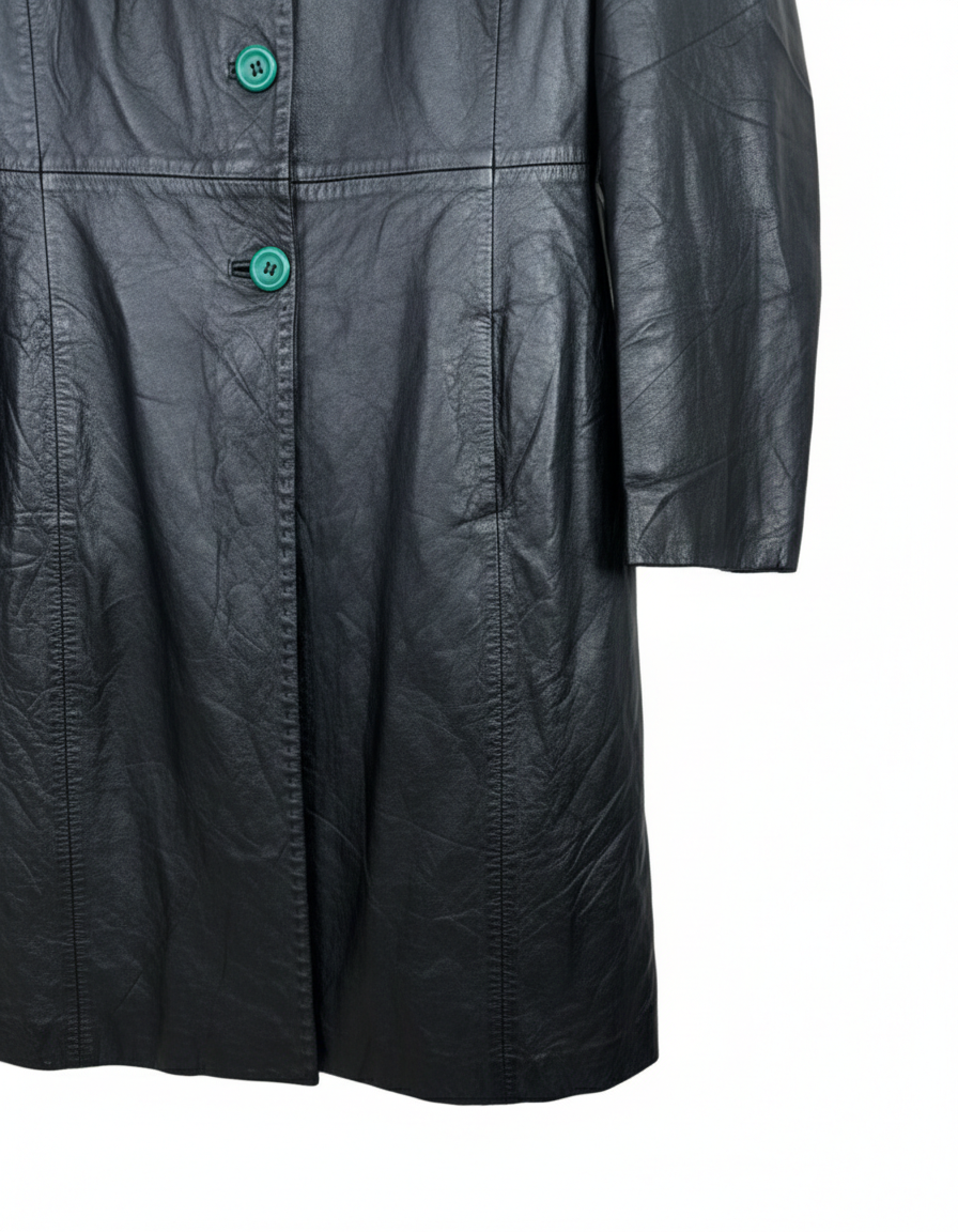 Vintage Lapel Genuine Leather Coat - Women's Medium