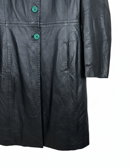 Vintage Lapel Genuine Leather Coat - Women's Medium