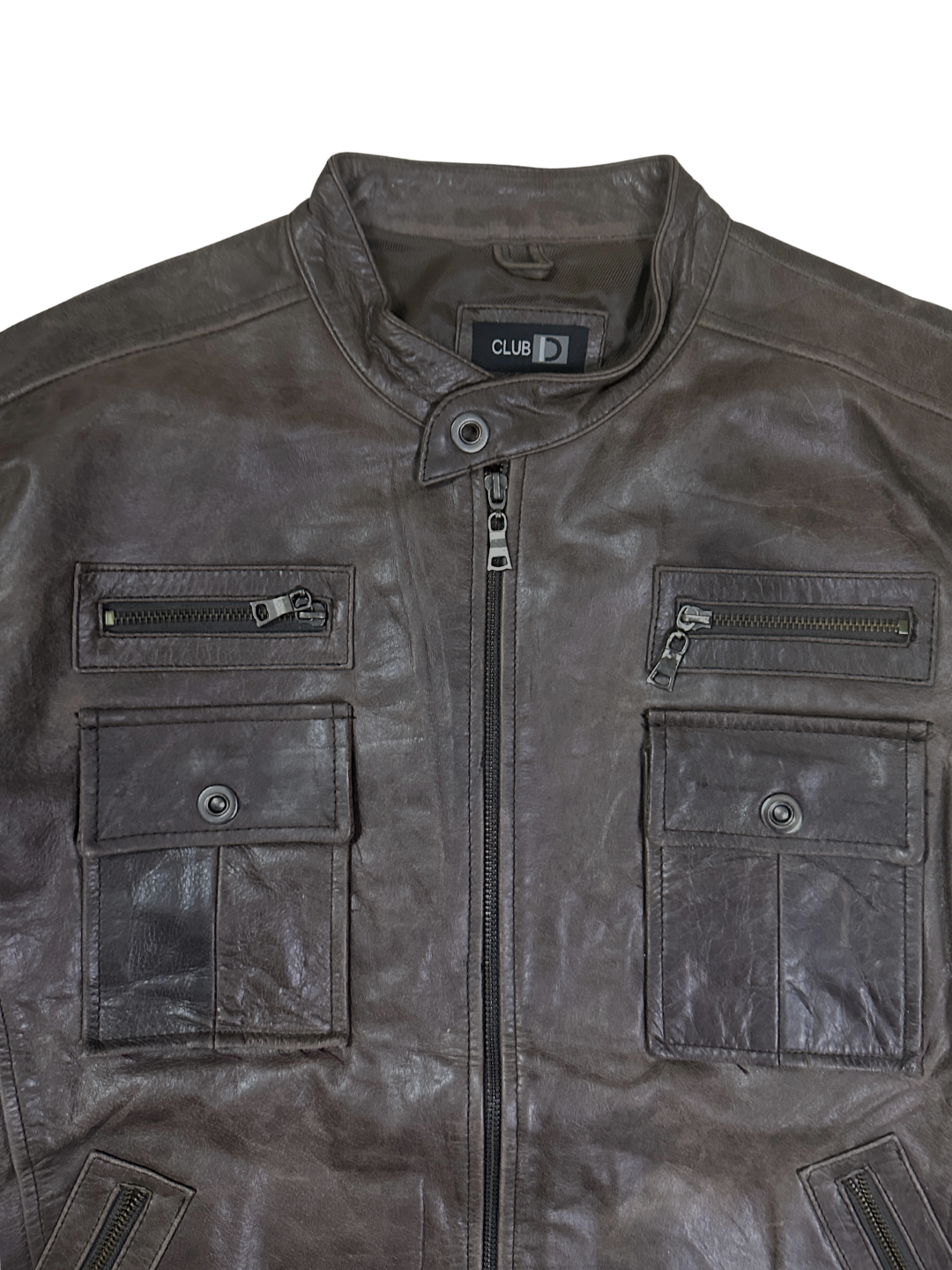 Vintage Club D Dark Brown Leather Moto Jacket 2XL