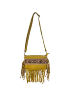 Aztec Pattern Mustard Fringed Crossbody Bag