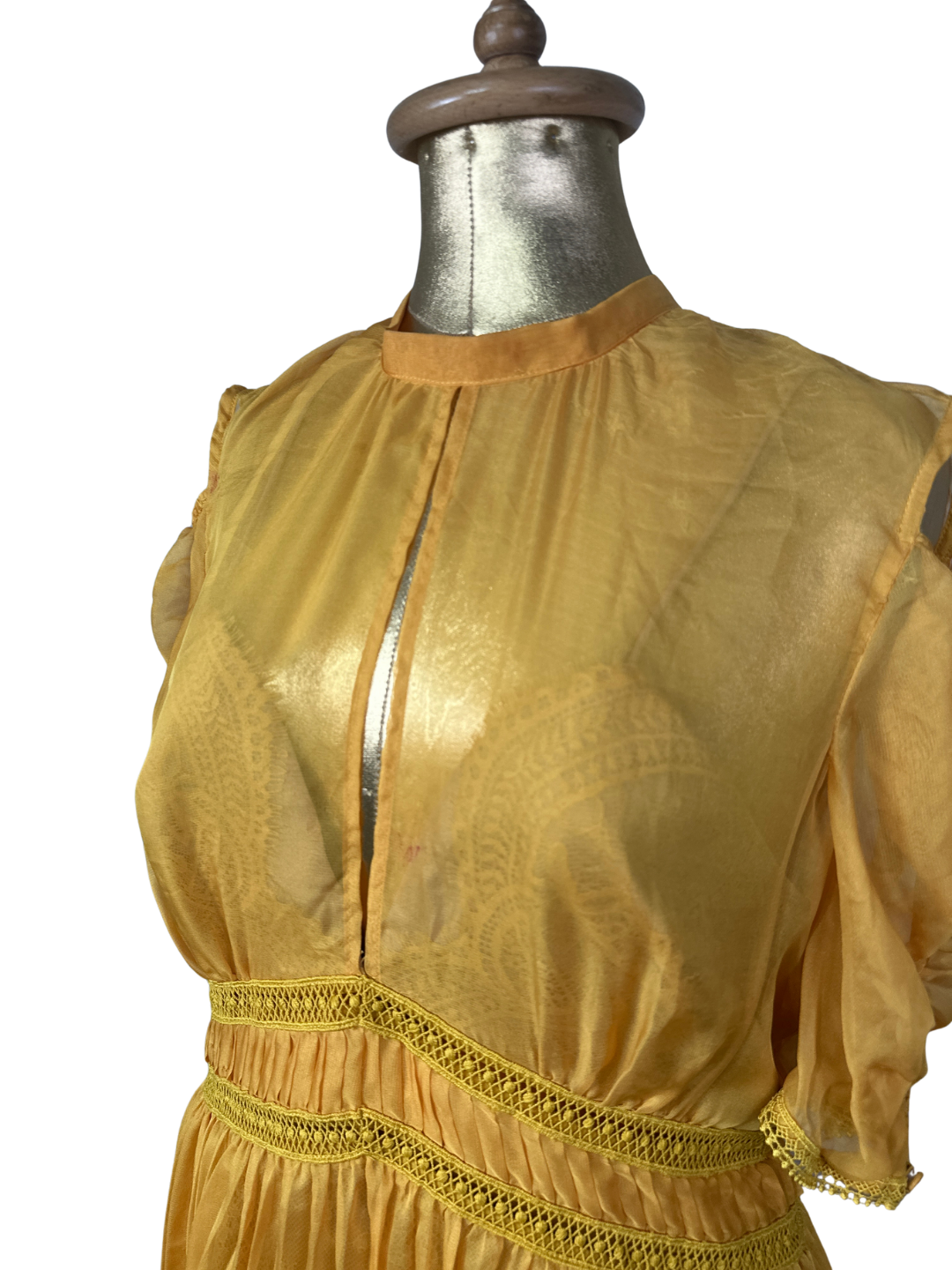 Self-Portrait Mustard Cold-Shoulder Chiffon Pleated Dress