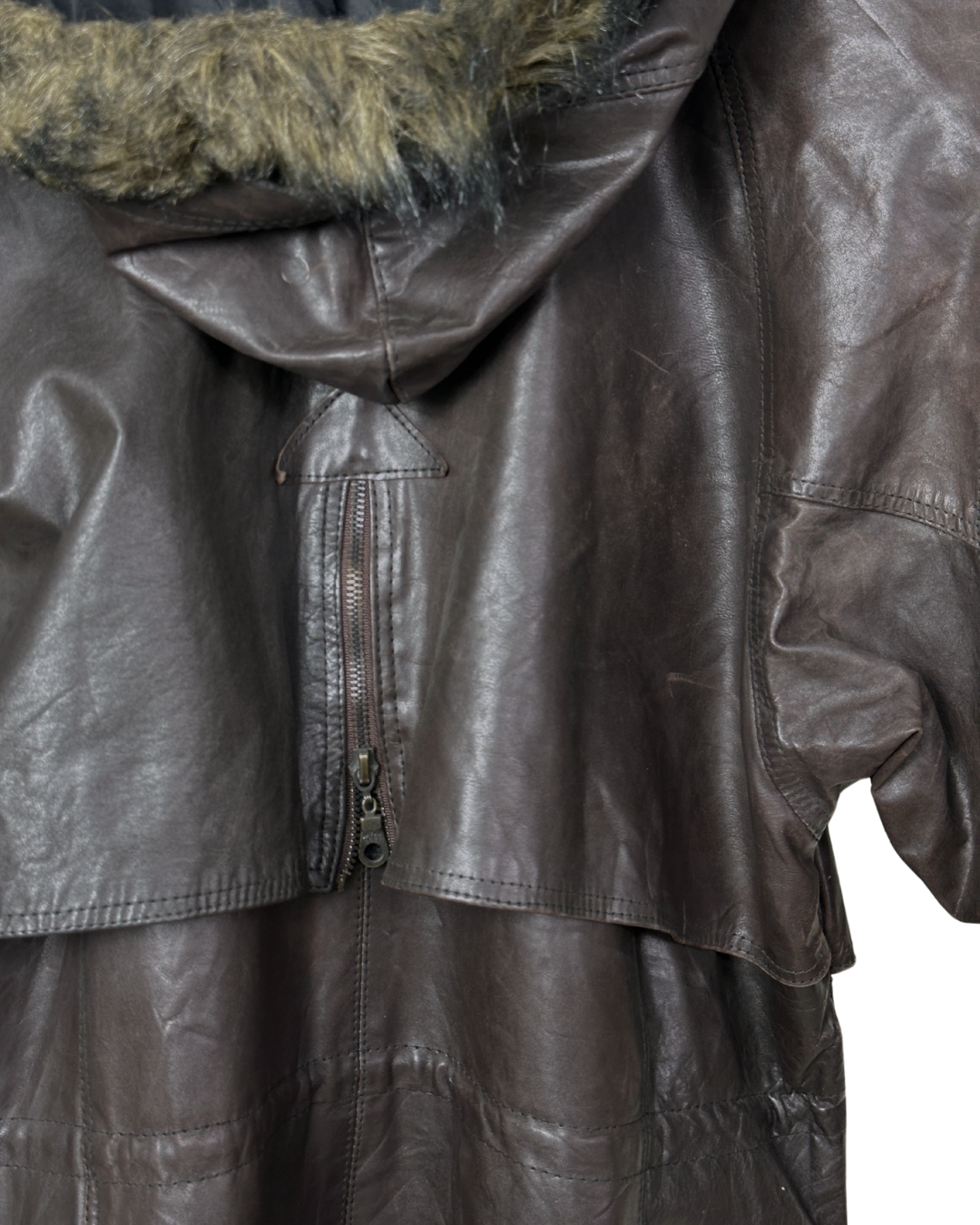 Vintage Whisper Genuine Leather Jacket with Removable Hood XL