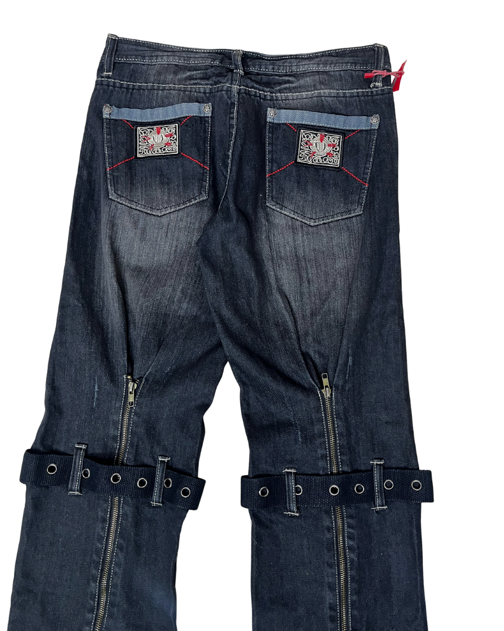 Miss Teen Y2K Dark Wash Jeans with Knee Buckles & Back Zippers