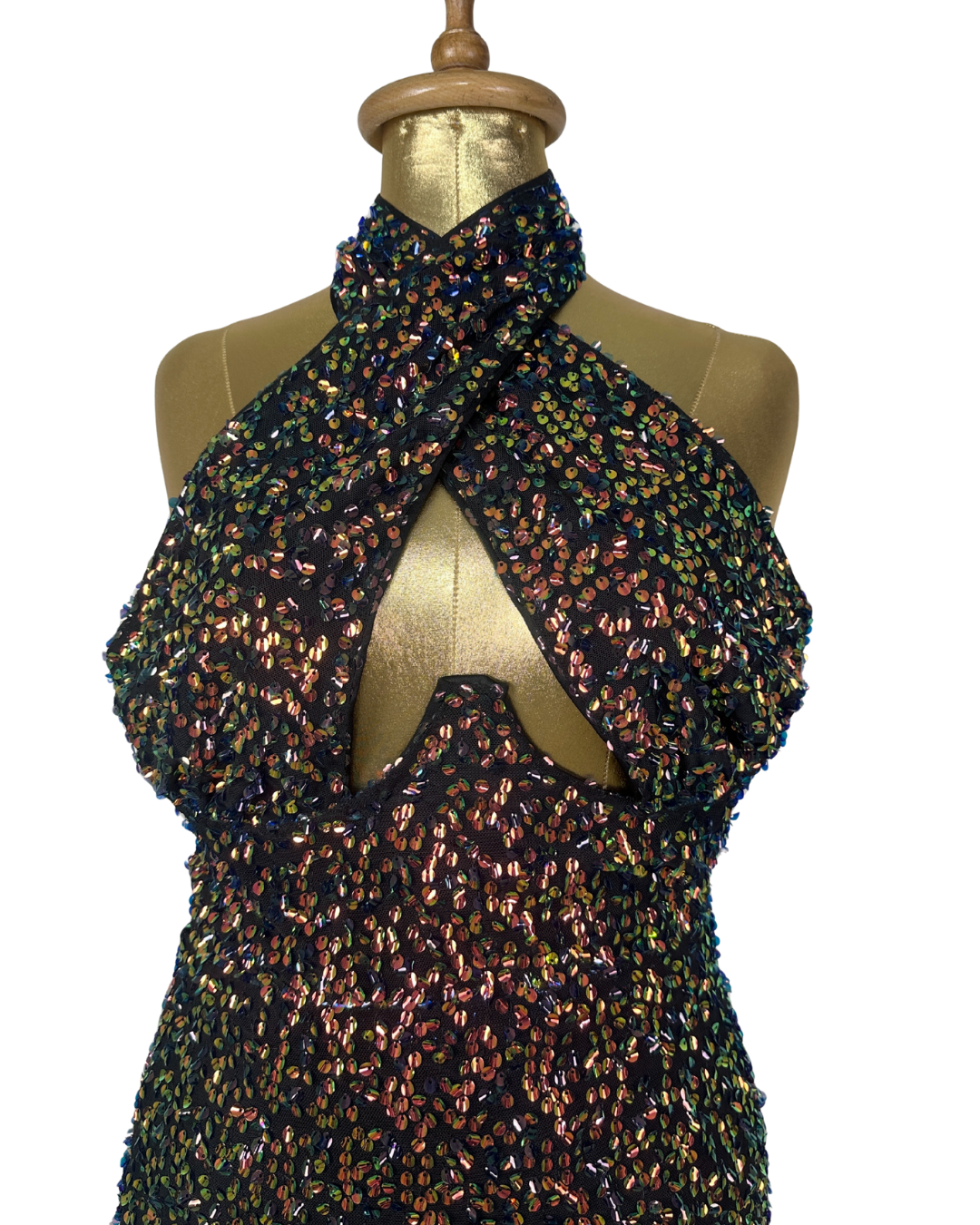 Multicolor Sequin Keyhole Front Halter Mini Dress - UK 12