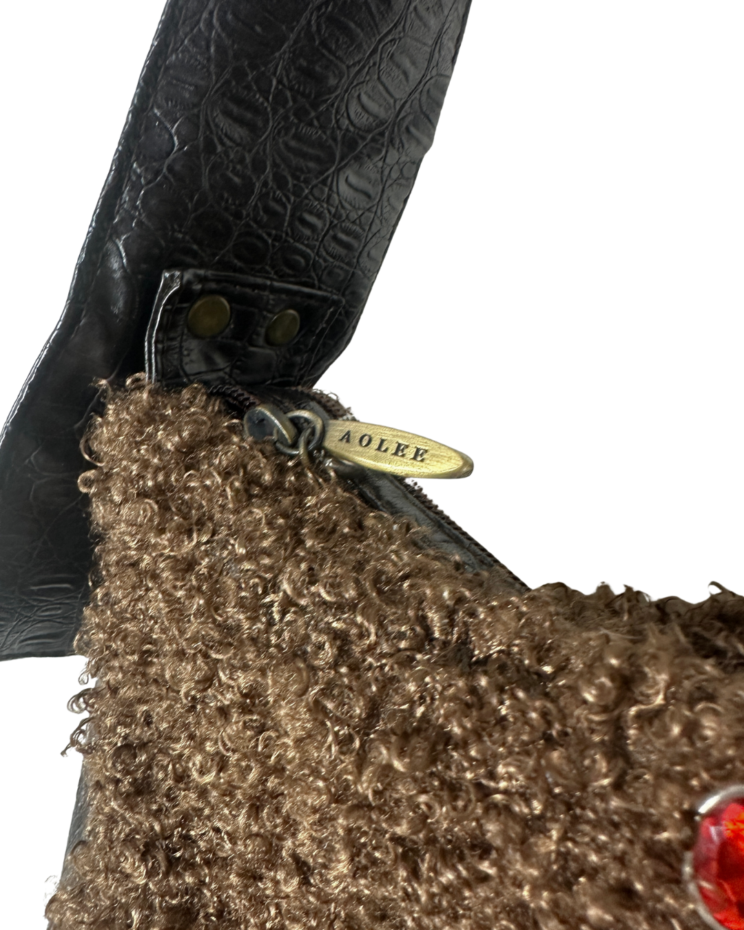 Aolee Teddy Gem Embellished Genuine Leather Bag