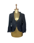 .Black Crinkle Texture Button-Front Blouse - Medium