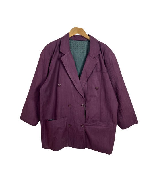 Vintag Purple Double Breasted Patch Pockets Blazer Jacket - Large
