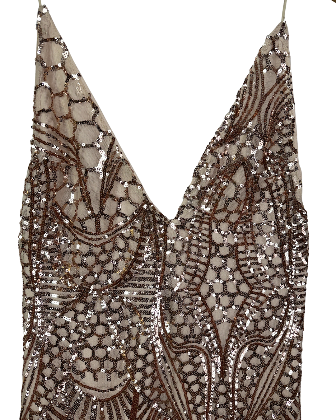 Love Triangle Sequin Embellished Cami Rose Gold Dress
