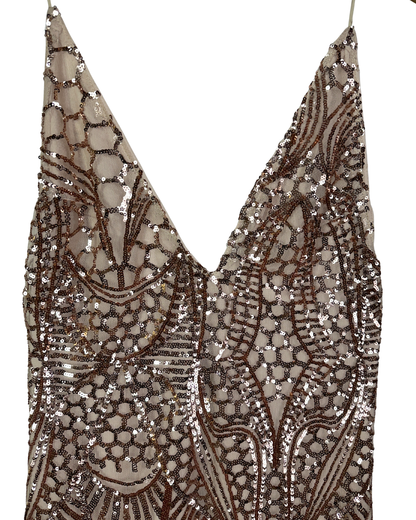 Love Triangle Sequin Embellished Cami Rose Gold Dress