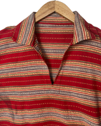 Vintage Red Striped Woven Polo Shirt with Front Pockets -  Medium