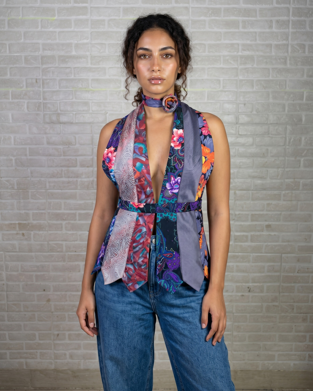 Handmade Upcycled Tie Halter Vest Top  & Choker
