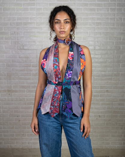Handmade Upcycled Tie Halter Vest Top  & Choker