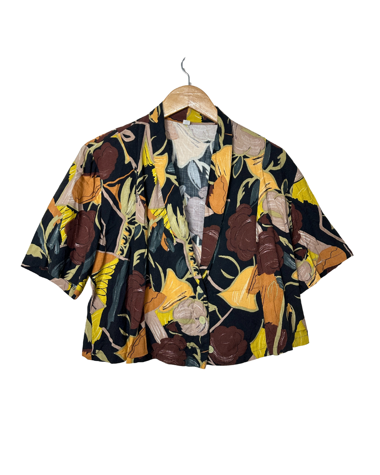 Vintage Pleated Cropped Women's Blouse Large