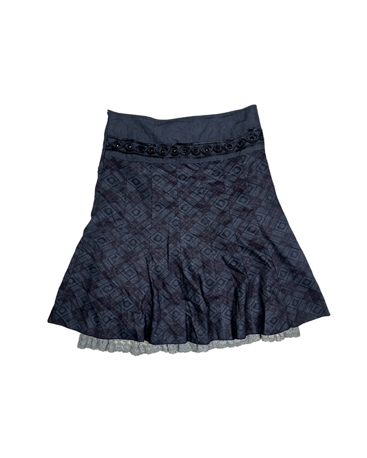 Gothic-Inspired Beaded Midi Skirt with Lace Detail - EU 48