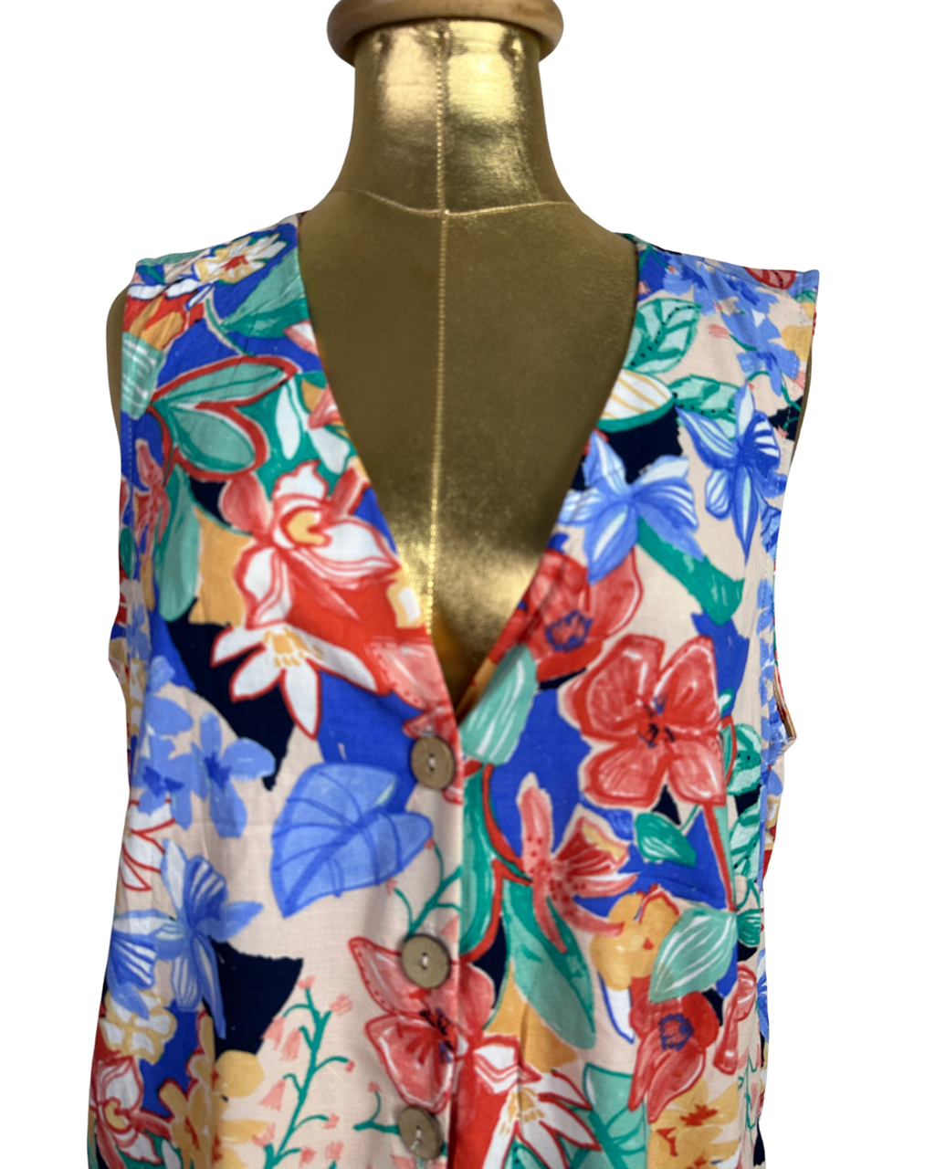 Floral Tie-Front Sleeveless Women's Shirt Large