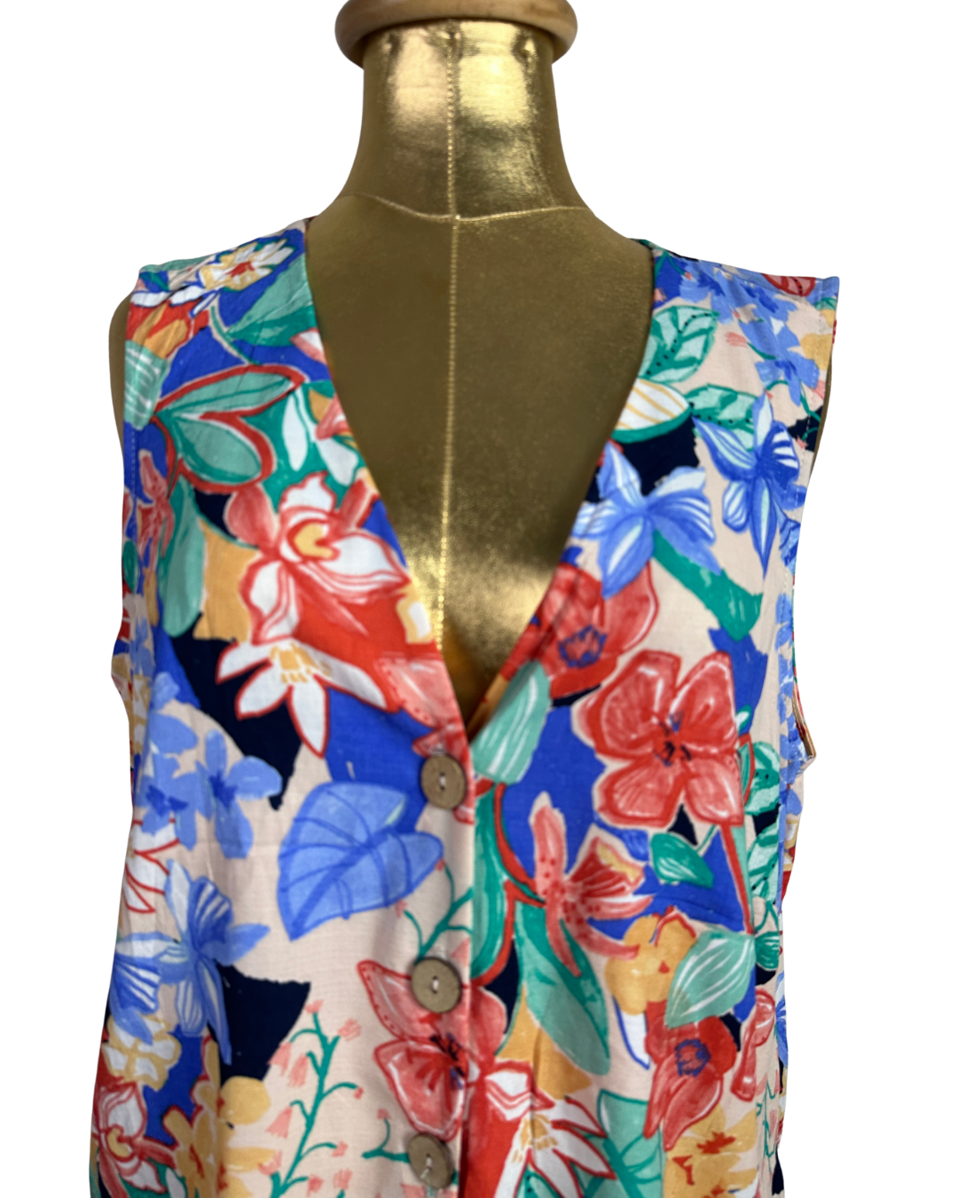 Floral Tie-Front Sleeveless Women's Shirt Large
